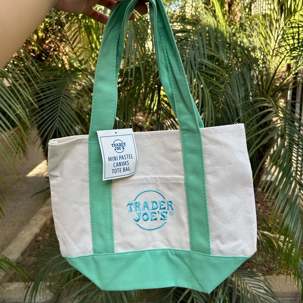 Trader Joe Mini Tote Bag Pastel Green